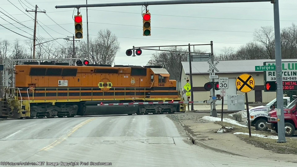 MMID 3448 leads the power back to its train.